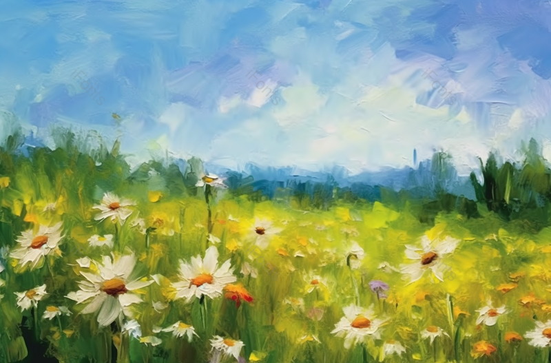 夏日雏菊户外风景油画,插画/手绘图,插画/手绘图库,插画/手绘图下载,插画/手绘